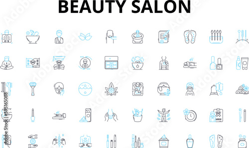 Beauty salon linear icons set. Hair, Makeup, Nails, Facials, Massage, Waxing, Eyelashes vector symbols and line concept signs. Pedicure,Manicure,Relaxation illustration