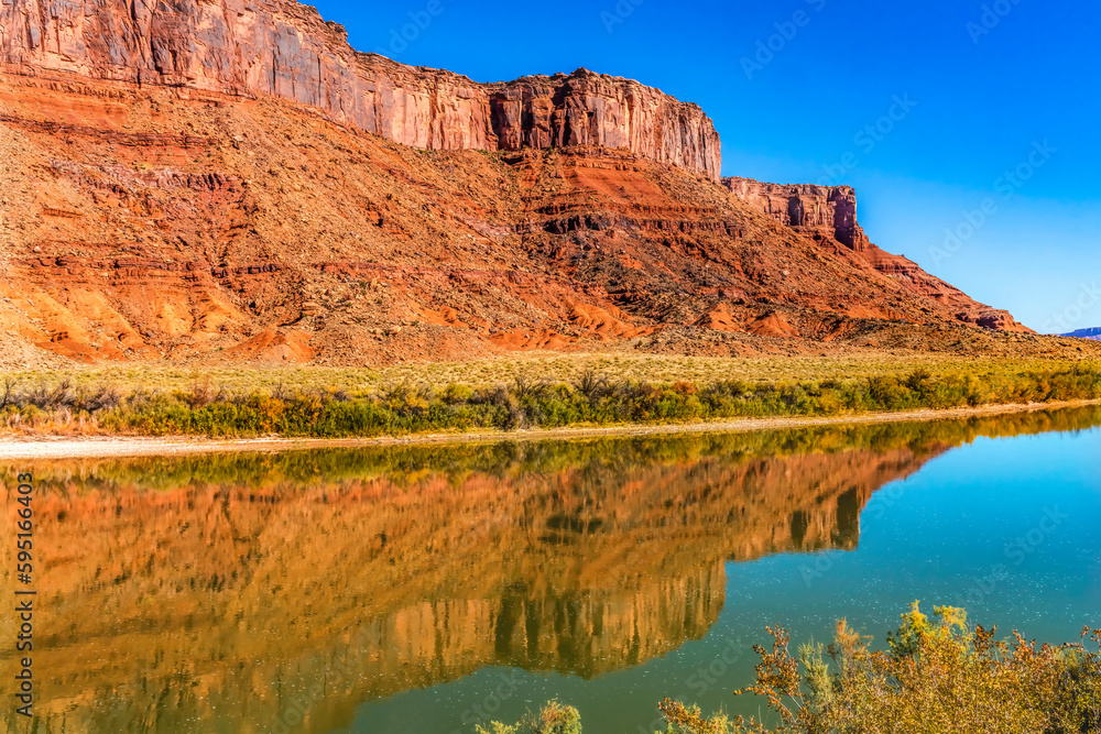 Sandy beach river access. Colorado River, Moab, Utah.