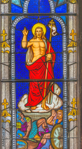 Jesus Christ The Victor Resurrection stained glass, Trinity Parish Church, Saint Augustine, Florida. Founded 1700's. Stained glass from mid-1800's © Danita Delimont