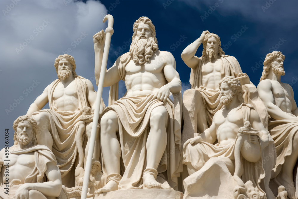Olympian greek gods and goddess on Mt. Olympus, generative ai