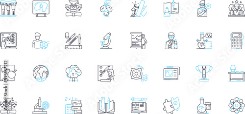 School linear icons set. Education, Learning, Teaching, Students, Curriculum, Knowledge, Homework line vector and concept signs. Exams,Grades,Teachers outline illustrations