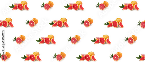 Many ripe grapefruits on white background. Pattern for design