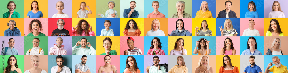Group of beautiful people on color background Group of beautiful people on color background