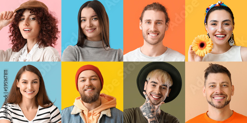 Set of happy people on color background © Pixel-Shot