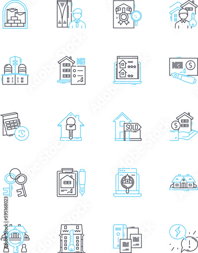 Sales equity linear icons set. Valuation, Shares, Acquisition, Divestiture, Merger, Revenue, Capital line vector and concept signs. Stock,Equity,Asset outline illustrations