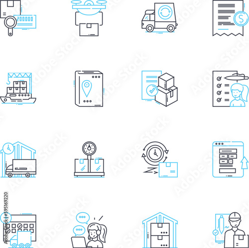 Freight carrier linear icons set. Shipment, Transport, Logistics, Cargo, Delivery, Carrier, Trucking line vector and concept signs. Shipping,Hauling,Dispatch outline illustrations