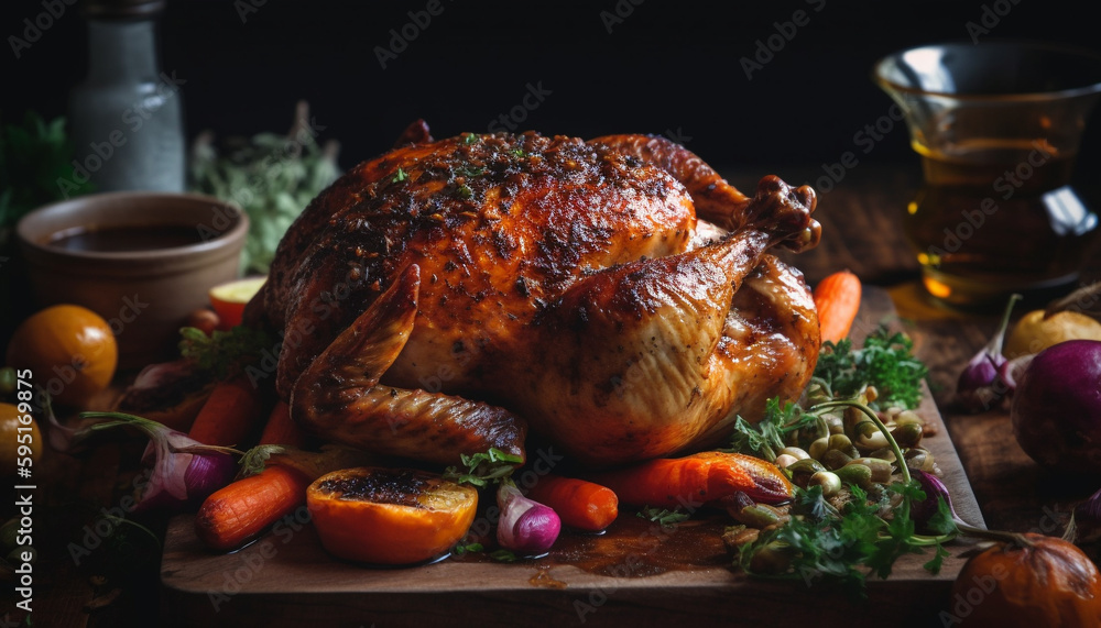 Rustic roast turkey and fresh vegetable meal generated by AI Rustic roast turkey and fresh vegetable meal generated by AI