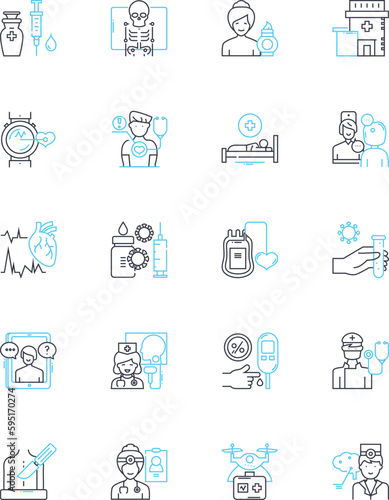 Health facility linear icons set. Rehabilitation, Wellness, Recovery, Prevention, Therapy, Nutrition, Fitness line vector and concept signs. Exercise,Care,Treatment outline illustrations
