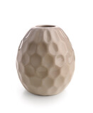 Stylish ceramic vase on white background