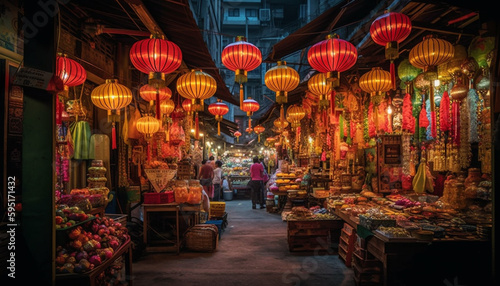 lanterns illuminate Chinatown traditional festival celebration generated by AI