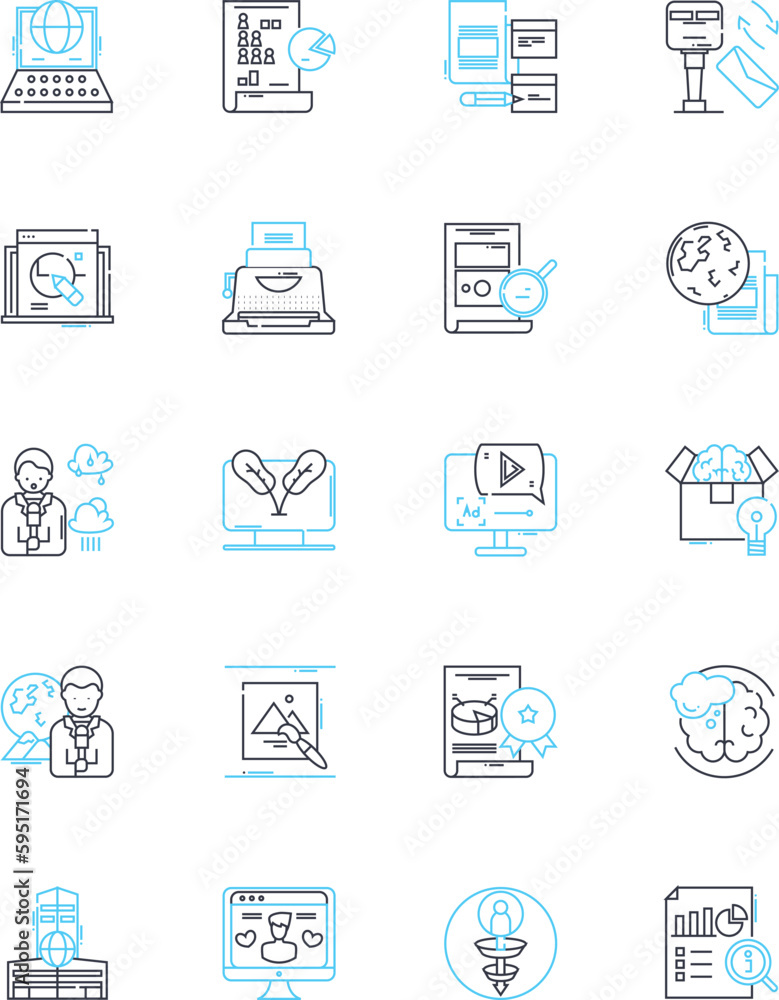 Gatherings and assemblies linear icons set. Conclave, Summit, Convention, Symposium, Congregation, Convocation, Assembly line vector and concept signs. Gathering,Meetup,Conference outline