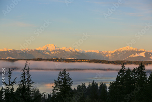 Bremerton, Washington State, USA. Fog rising.