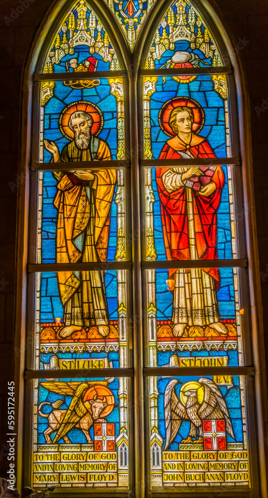 Saints Luke and John, Gospel Writers, Trinity Parish Church, Saint Augustine, Florida. Founded in the 1700's. The stained glass is from the mid-1800's