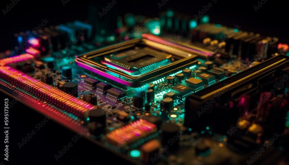 Obraz premium Complex circuit board shows intricate computer engineering generated by AI