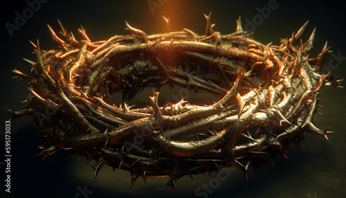 Slika na platnu Close up of crown of thorns with shining light with dark background religion concept