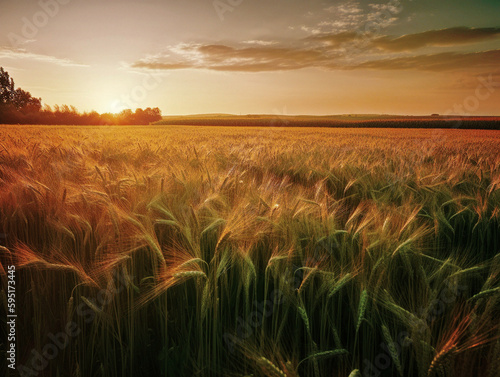 A Photograph of a Wheat Field at Sunset - generative AI