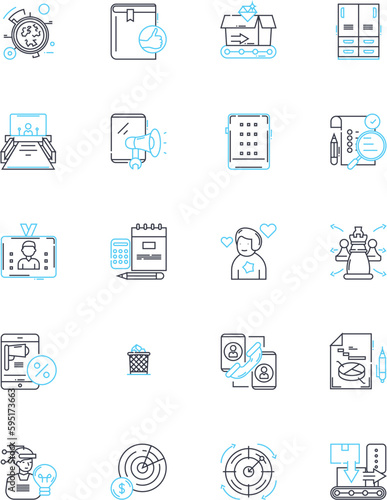 Decision-making body linear icons set. Board, Committee, Council, Panel, Assembly, Tribunal, Caucus line vector and concept signs. Commission,Panel,Governing outline illustrations photo
