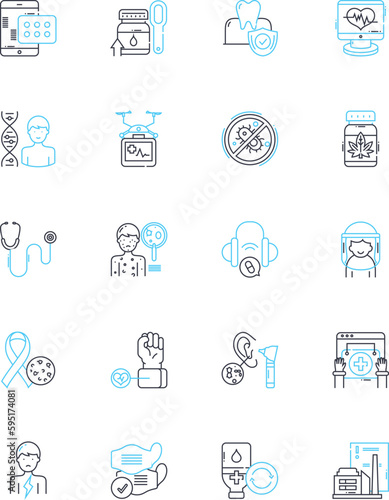 Dental care linear icons set. Oral, Toothpaste, Flossing, Braces, Whitening, Plaque, Gum line vector and concept signs. Extraction,Cavity,Fluoride outline illustrations