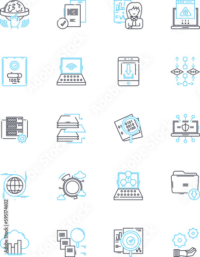 Artificial Learning linear icons set. Algorithm, Data-driven, Automation, Machine, Neural, Intelligence, Perception line vector and concept signs. Pattern,Recognition,Cognitive outline illustrations