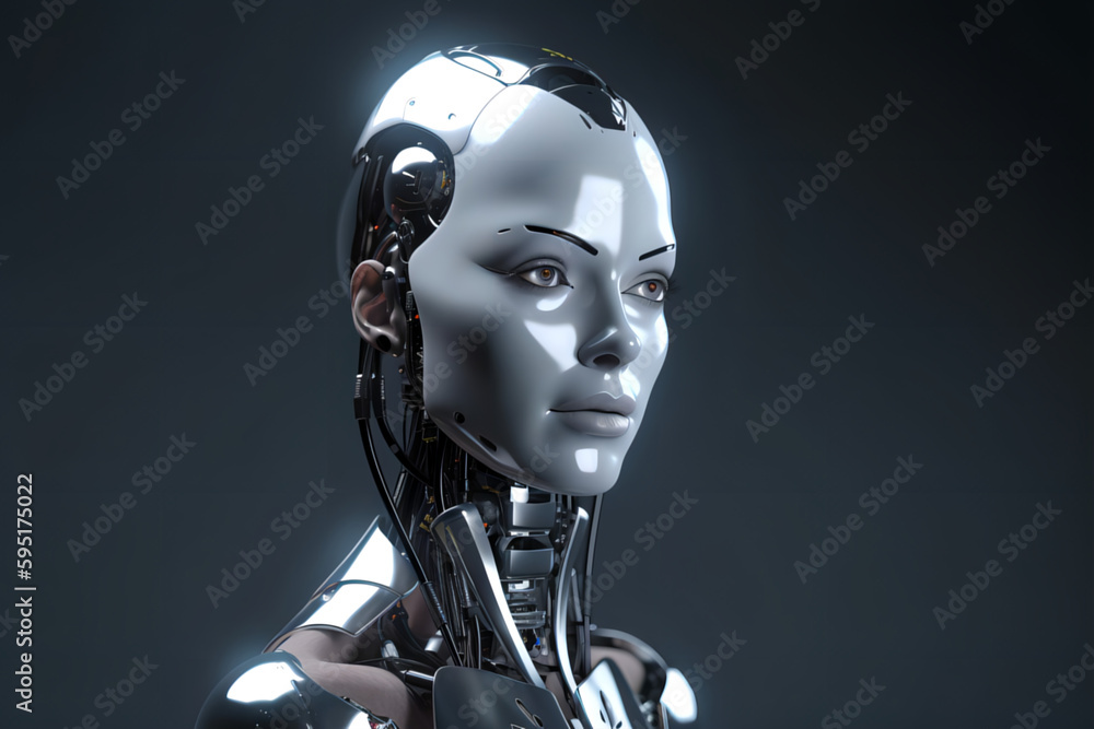 Futuristic AI robot woman. Created with generative AI technology
