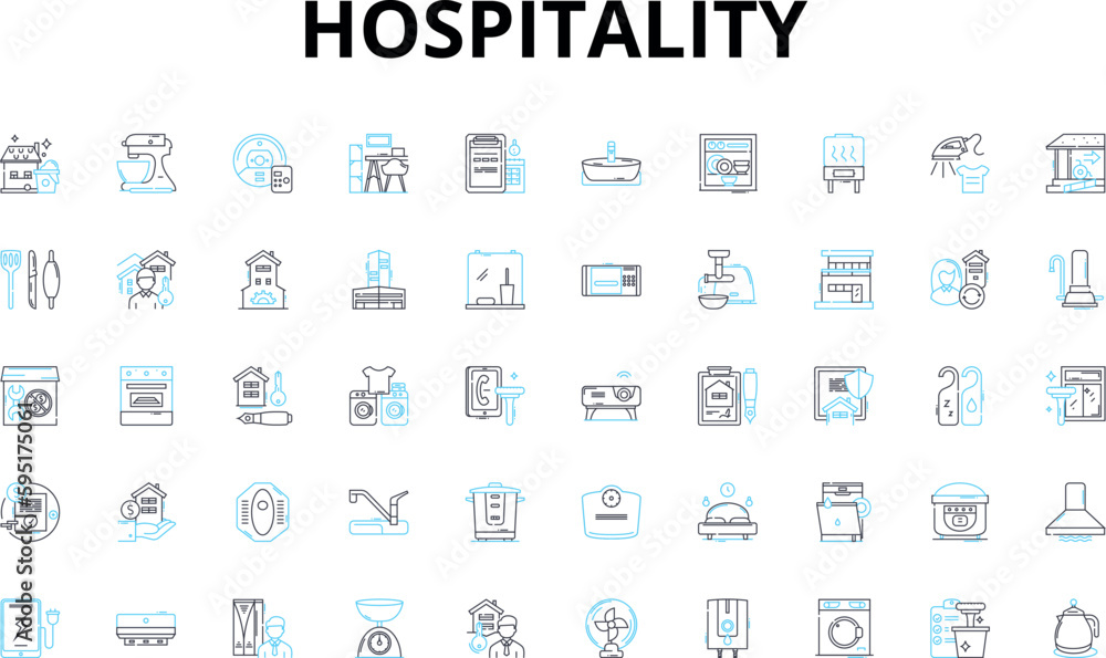 Hospitality linear icons set. Accommodation, Service, Hospitality, Comfort, Experience, Amenities, Welcome vector symbols and line concept signs. Reception,Customer,Impression illustration Hospitality linear icons set. Accommodation, Service, Hospitality, Comfort, Experience, Amenities, Welcome vector symbols and line concept signs. Reception,Customer,Impression illustration