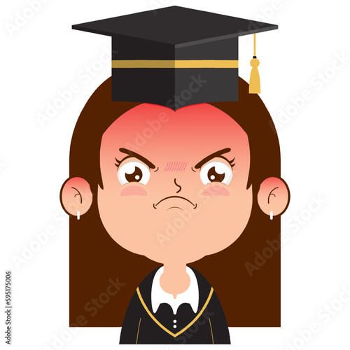 girl in graduation gown angry face cartoon cute