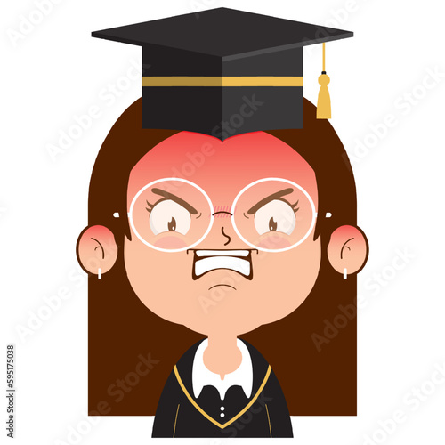 girl in graduation gown angry face cartoon cute