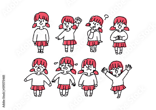 いろんな表情の女の子のイラスト素材セット