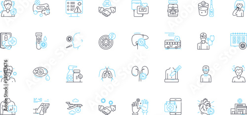 Infection cure linear icons set. Antibiotics, Vaccines, Immunity, Herbs, Hygiene, Antivirals, Sanitation line vector and concept signs. Fungicides,Sterilization,Medication outline illustrations