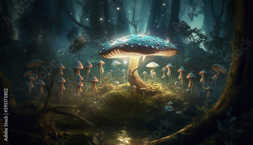 Spotted toadstool adds beauty to forest landscape generated by AI