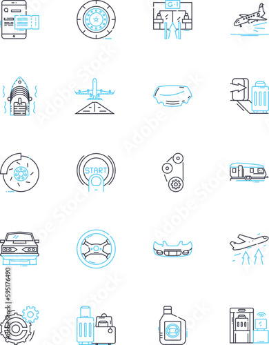 Navigator linear icons set. Direction, Explore, Navigate, Guide, Map, Discovery, Compass line vector and concept signs. Expedition,Journey,Adventure outline illustrations