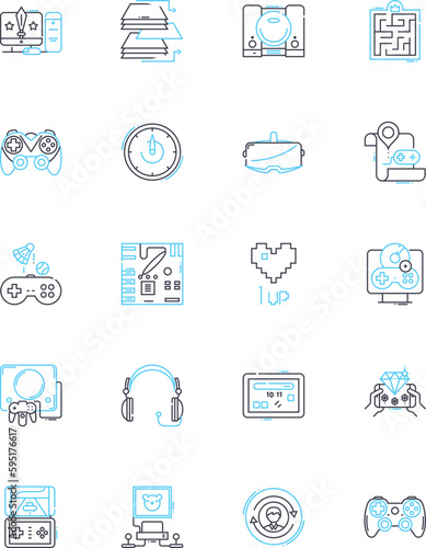 Mobile technology linear icons set. Smartph, Tablet, App, Battery, Nerk, Camera, GPS line vector and concept signs. Bluetooth,Wireless,Keyboard outline illustrations