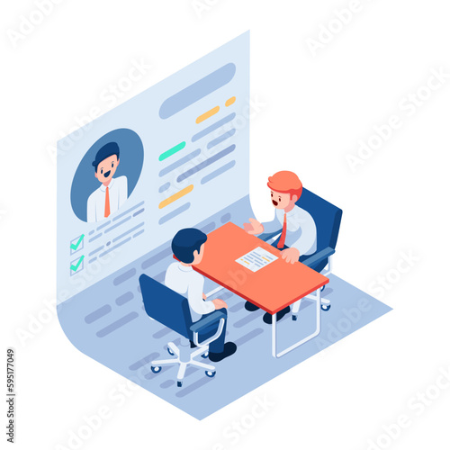 Isometric Businessman During Job Interview with Boss