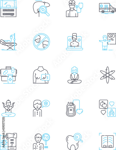 Sanatorium linear icons set. Isolation, Asylum, Rehabilitation, Therapy, Rest, Healing, Retreat line vector and concept signs. Solitude,Respite,Convalescent outline illustrations