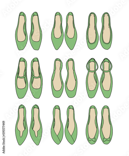 緑のパンプスのイラストセット