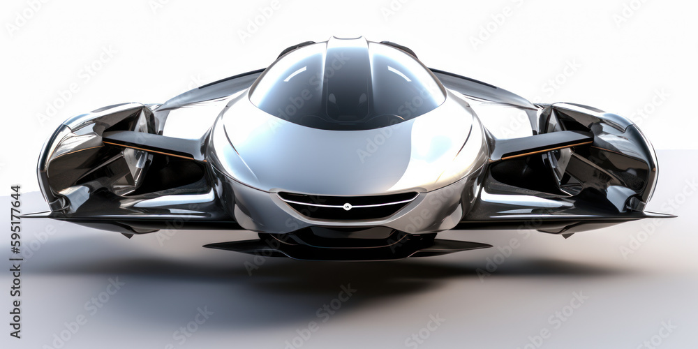 Flying chrome fantastic car of the future. AI generation Flying chrome fantastic car of the future. AI generation