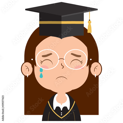 girl in graduation gown crying and scared face cartoon cute