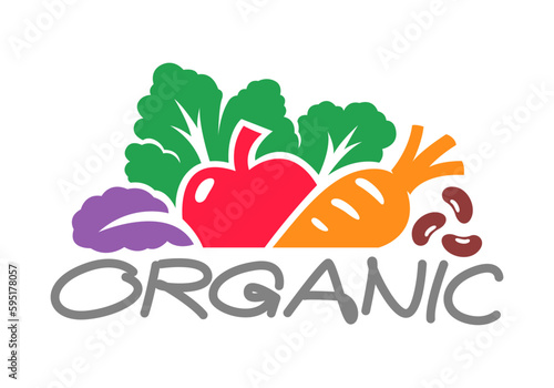 Fruit and vegetable symbols put together, flat style graphics on white background