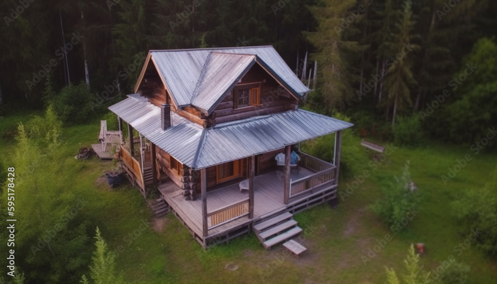 Rustic log cabin nestled in tranquil forest generated by AI