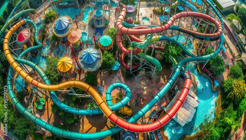 Spinning wheel of excitement at water park generated by AI