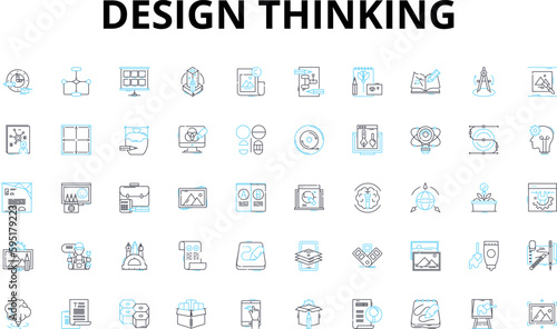 Design thinking linear icons set. Ideation, Prototyping, Empathy, Iteration, Solutions, Insights, User-centered vector symbols and line concept signs. Brainstorming,Creative,Collaboration illustration