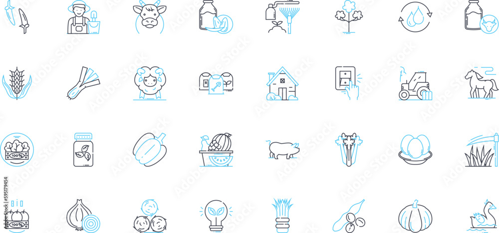 Sustainable living linear icons set. Recycling, Composting, Conservation, Renewable, Eco-friendly, Biodiversity, Organic line vector and concept signs. Green,Permaculture,Energy-efficient outline