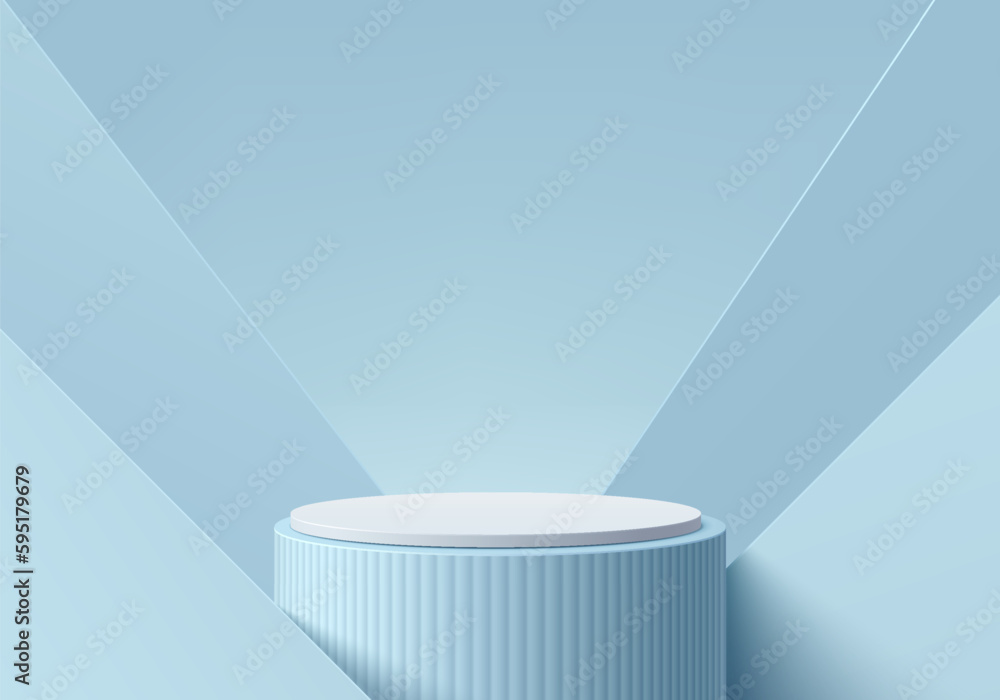 3D background with realistic blue, white cylinder stand podium and ...