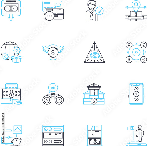 Enterprise returns linear icons set. Refunds, Returns, Reimbursement, Exchanges, Reparations, Restitutions, Compensations line vector and concept signs. Compensation,Recompense,Redeem outline