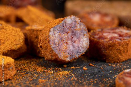 fresh dried pork sausage in turmeric