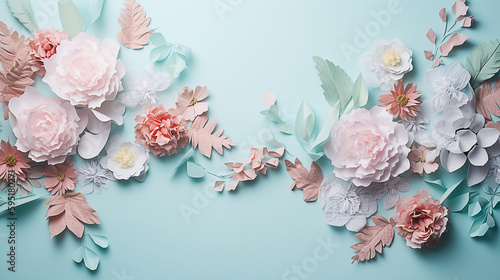 Wallpaper Mural Pastel pink flowers on pastel blue background. Generative AI image Torontodigital.ca