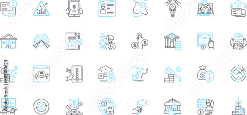 Sales tax linear icons set. Taxation, Revenue, Government, Regulations, Accounting, Compliance, Deduction line vector and concept signs. Exemption,Audit,Nexus outline illustrations