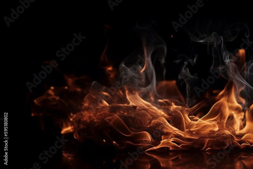 Fire and smoke on dark background generative AI