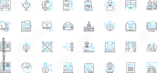 Online schooling linear icons set. Distance, Virtual, Education, Learning, E-learning, Digital, Remote line vector and concept signs. Web-based,Cyber,Interactive outline illustrations