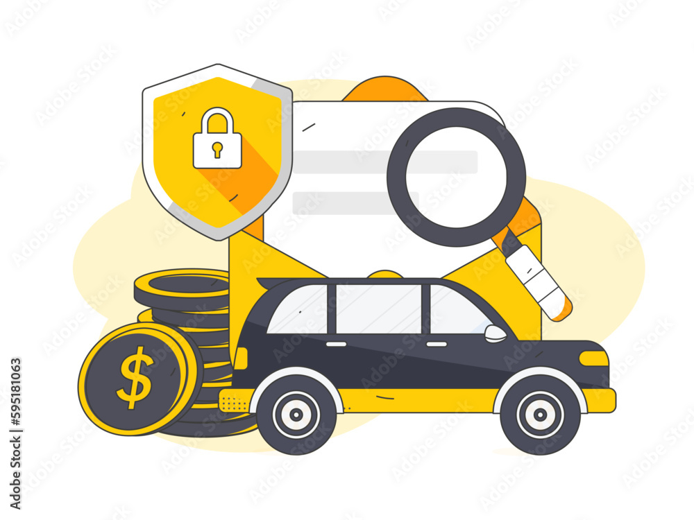 Naklejka premium Buy insurance for car flat character vector concept operation hand drawn illustration 